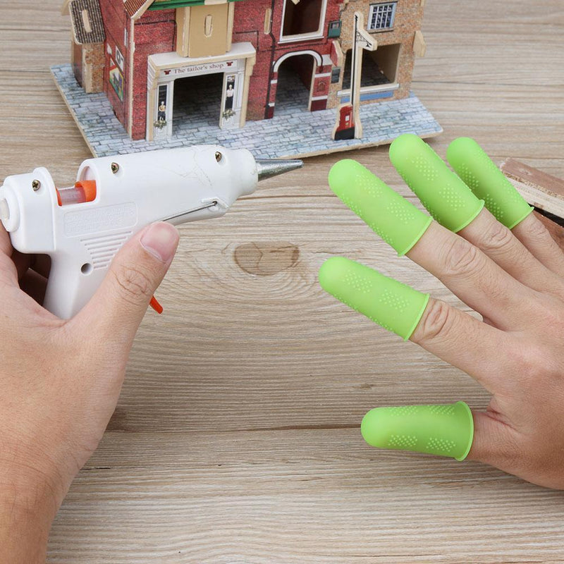 Anti-slip Hot Glue Gun Finger Caps Silicone Finger Cover Sleeve (Green 5pcs