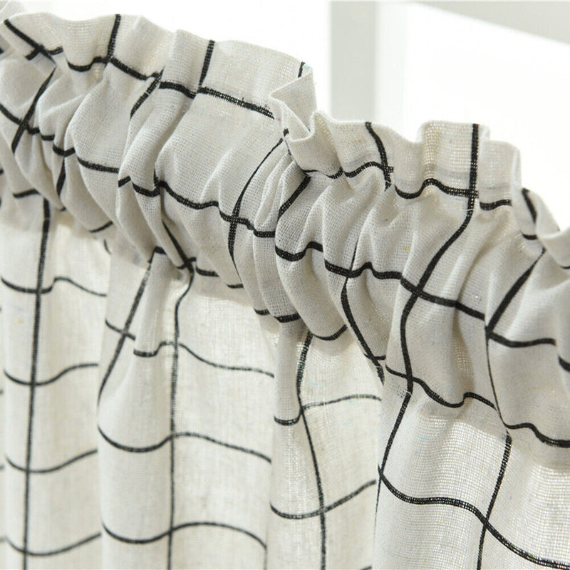 Short Curtain Shading Curtains Home Decor for Window Screen (White Grid)
