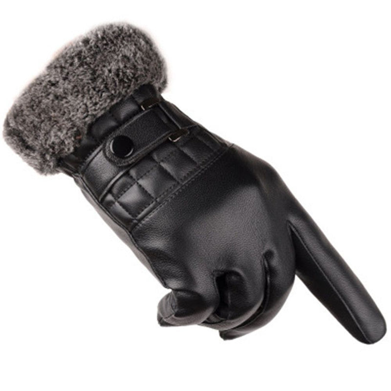 Windproof Men Faux Fur Gloves Thicken Warm Touch Screen Gloves Leather Mittens