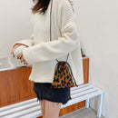 Women Mini Corduroy Crossbody Bag Shoulder Drawstring Phone Purse (Leopard)