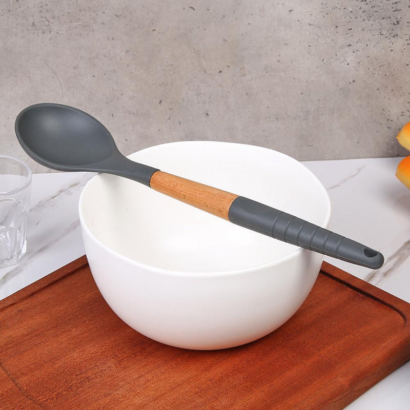 Silicone Kitchenware Non-slip Kitchen Cookware with Beech Handle (Spoon)
