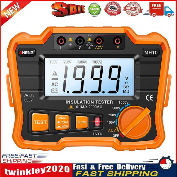 ANENG MH10 Digital Insulation Resistance Tester 100-1000V Megger (Orange) Newly