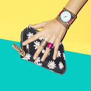 Fashion Women PU Daisy Flower Card Oaganizer Casual Ladies Wallet (Black)