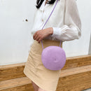 Fashion Women Straw Woven Pure Color Messenger Bag Round Purse (Purple)
