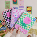 Girl Cartoon PU Checkerboard Pattern Tablet Case Zipper Clutch (Purple) Newly