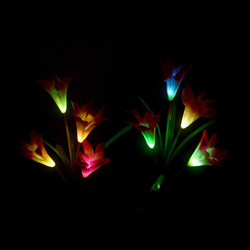 4 Head Lily Flower Solar Light Colorful LED Lawn Lamp Outdoor Light (Red) Newly