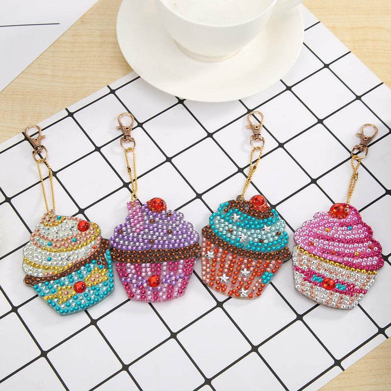 4pcs DIY Diamond Painting Keychain Keyring Handmade Full Drill Pendant Key Rings