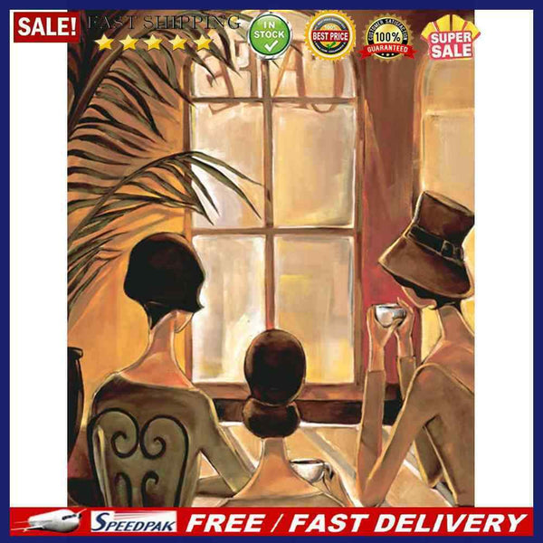 Girl Drinking Coffee Pattern Frameless Digital Paint Hand Painted Oil Picture