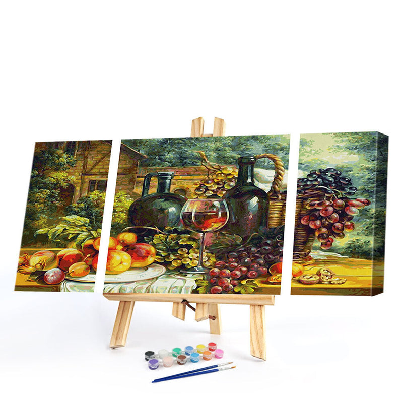 3 Panels Table Fruits Wine Oil Paint By Numbers Kits DIY Handpainted on Canvas