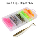 50pcs T Tail Soft Lures Artificial Fishing Bait for Freshwater (6cm 1.5g) Newly