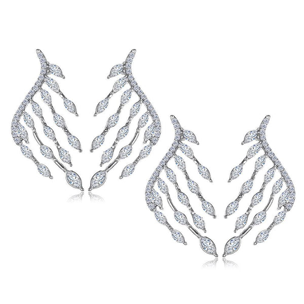 Elegant Zircon Dangle Ear Stud Angel Wings Earrings Ear Clip Rhinestone