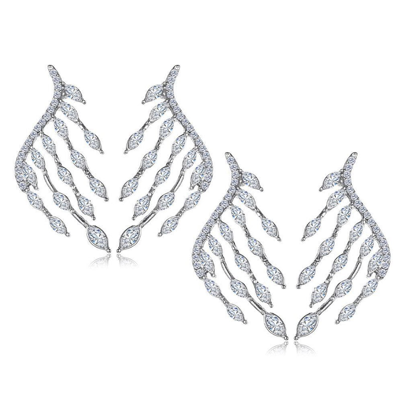 Elegant Zircon Dangle Ear Stud Angel Wings Earrings Ear Clip Rhinestone