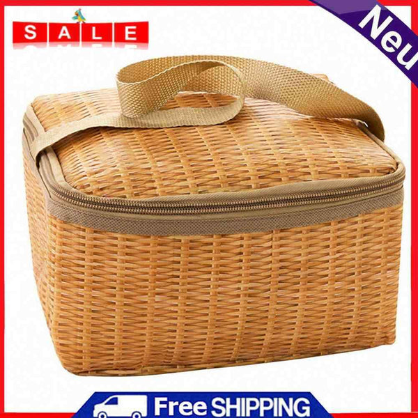 Portable Wicker Rattan Outdoor Camping Picnic Bag Food Container Basket