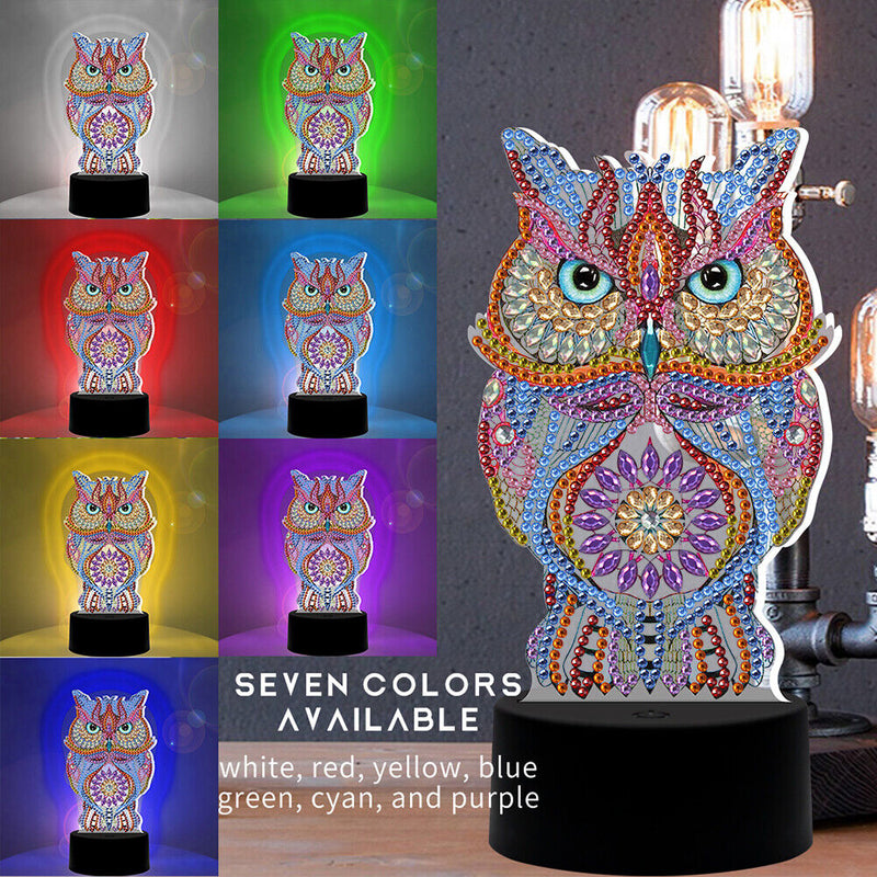 DIY Special Shaped Diamond Painting Owl LED Light Cross Stitch Embroidery L
