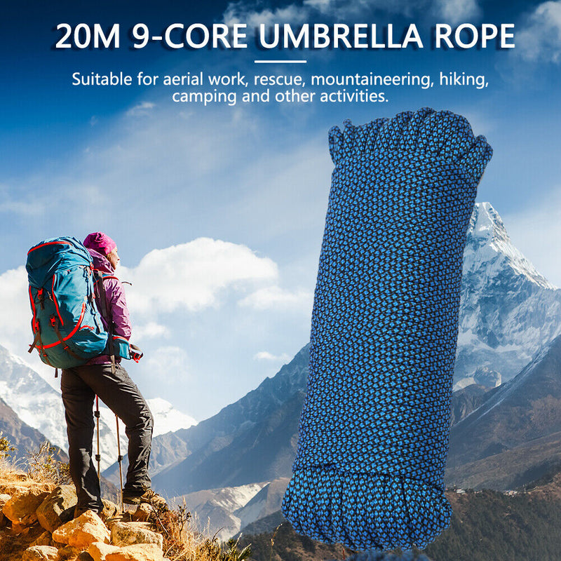 20m 9 Strand Cores Parachute Cord Lanyard for Survival Camp Climbing Rope Hiking