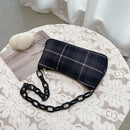 Retro Women Plaid Print Underarm Bag Casual Acrylic Chain Handbag (Black)