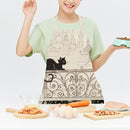 Kitchen Linen Apron Black Cat on Balcony Painted Dinner Cooking Pinafore