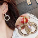 Charm Rhinestone Flicker Bright Earrings Double Round Circle Hoop Dangle