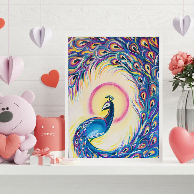 Oil Paint By Numbers Peafowl Frameless Picture Craft Kit for Home Living Room