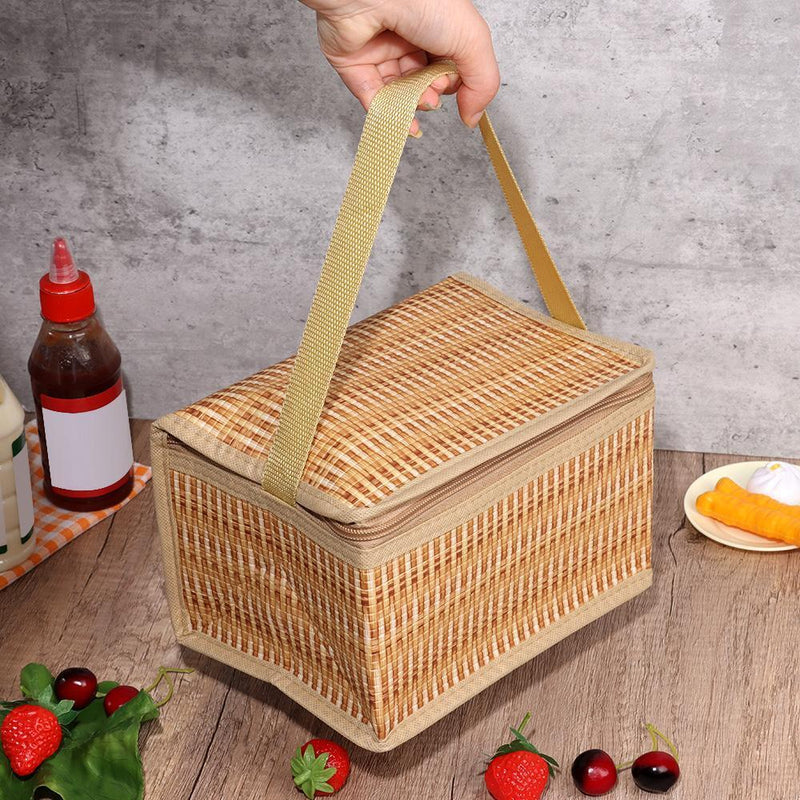 Woven Keep Warm Lid and Handle Wicker Picnic Basket Waterproof Rattan Bag
