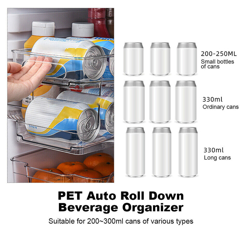 Beer Soda Storage Box 2 Layer Refrigerator Auto Rolling Beverage Can Racks Newly