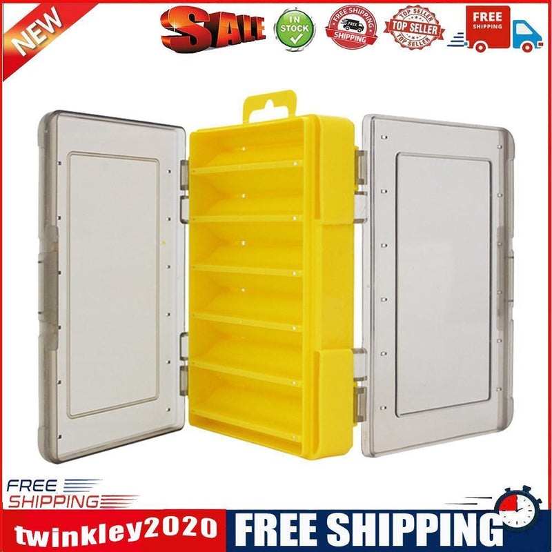 Double Sided Fishing Tackle Box 12 Compartments Bait Lure Hook Box (Yellow)