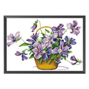 Partial Cross Stitch Kit Eco-cotton 2 Strands Stamped Purple Flower Home Decor