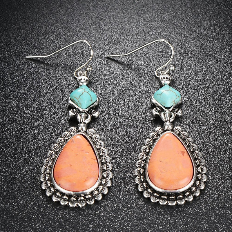 Wedding Jewelry Boho Women Turquoise Earrings Dangle Ear Stud Hook  Tibetan