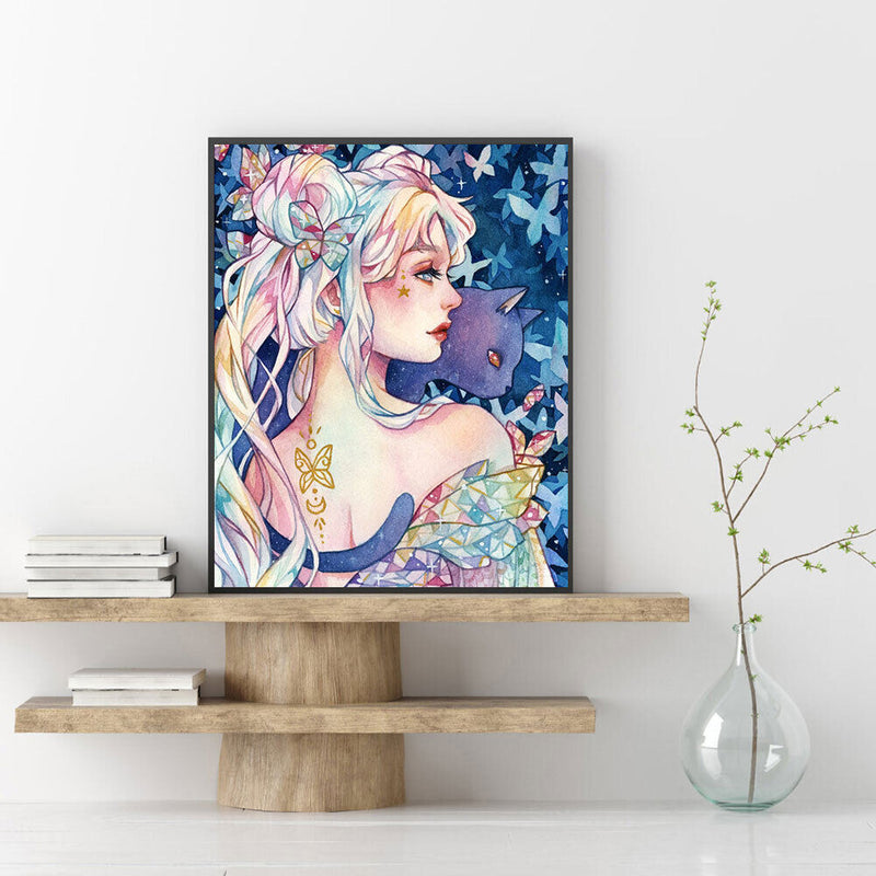 Girl Holding Cat Oil Paint By Numbers Kits Canvas Picture Wall Art DIY Crafts