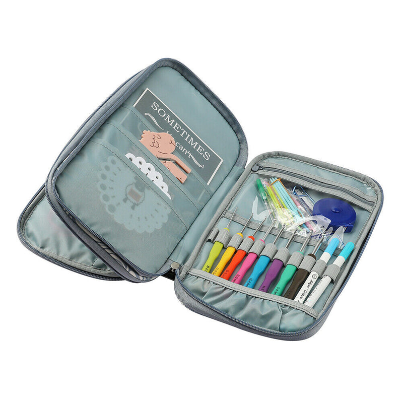 Yarns Crochet Hook Tool Storage Bag Knitting Needle Organizer (Grey Flower)