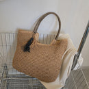 Women Large Capacity Woven Portable Shoulder Bag Tassel Braided Beach Travel Bag