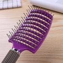 Pro Anti-Static Scalp Massager Hair Brush Curved Row Hairstyle Comb (Purple