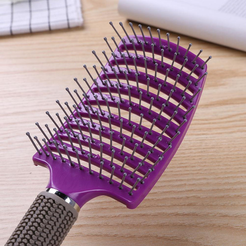 Pro Anti-Static Scalp Massager Hair Brush Curved Row Hairstyle Comb (Purple