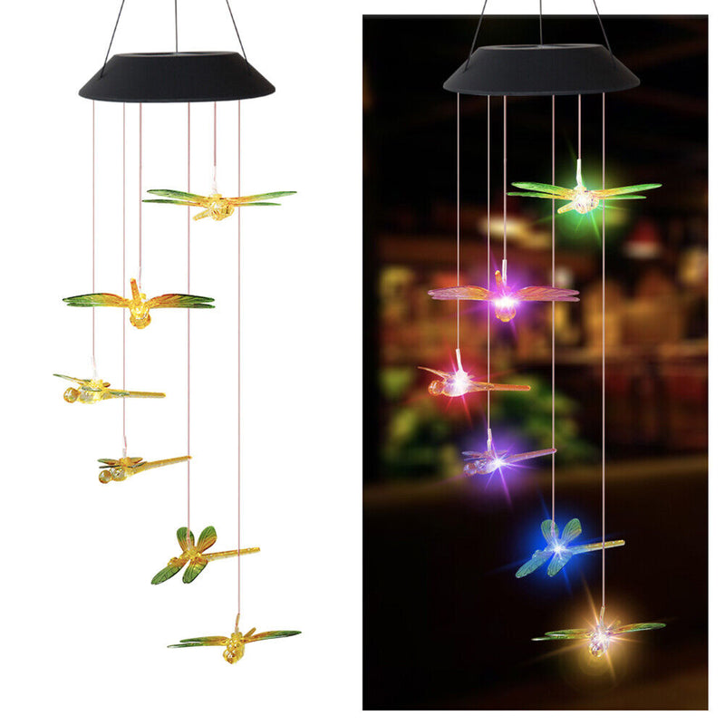 Dragonfly Solar LED Color Changing Wind Chime Lamp Garden Pendant Light (A)