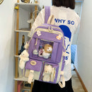 5pcs/set Canvas School Backpacks Women Lovely School Bags for Girl Shoulder Bags