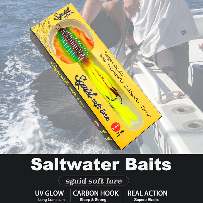 #A UV Luminous Simulation Bionic Squid Fishing Lures 60g 15cm Artificial Soft Ba