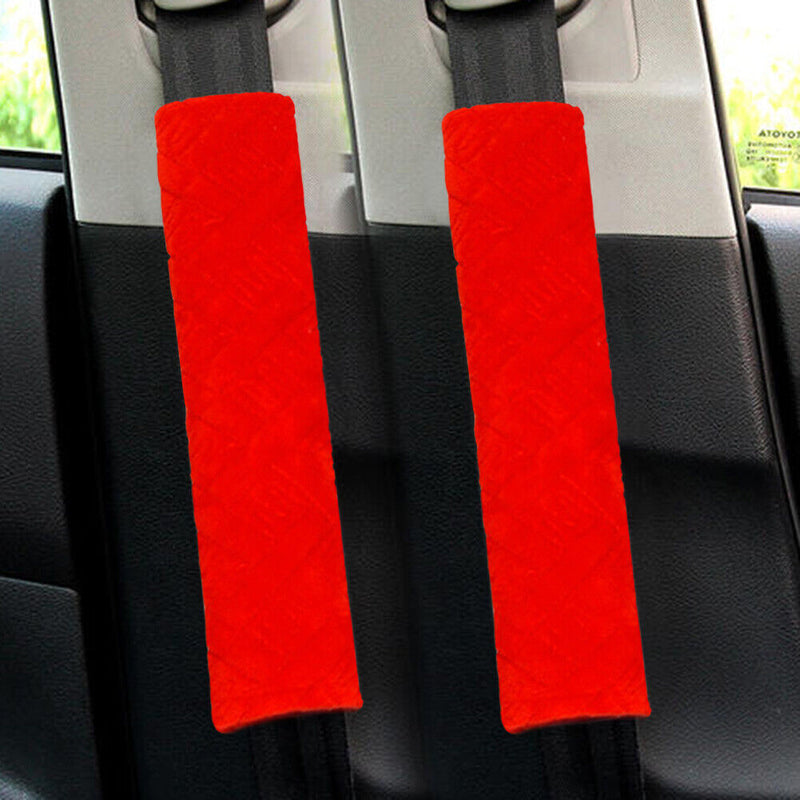 2pcs Car Seat Belt Cover Non Slip Fluffy Safety Belt Shoulder Pad (Red) Newly
