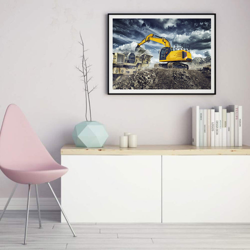 DIY Diamond Painting Kits Full Round Drill Working Excavator Home Decoration Set