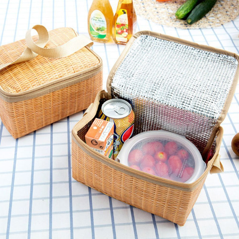 Woven Cooler Bags Waterproof Wicker Picnic Basket Rattan Bag Lid and Handle
