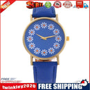 Women Lovely Flowers Printed Leather Belt Quartz Strap Student Watch(Blue)