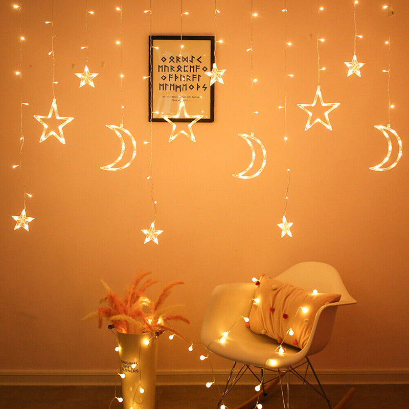 Star Moon LED String Lights Festival Holiday Garland Fairy Curtain Home Dec