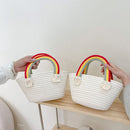 Women Mini Handbag Cotton Rope Beach Rainbow Cloud Mini Basket Knit Tote Bag