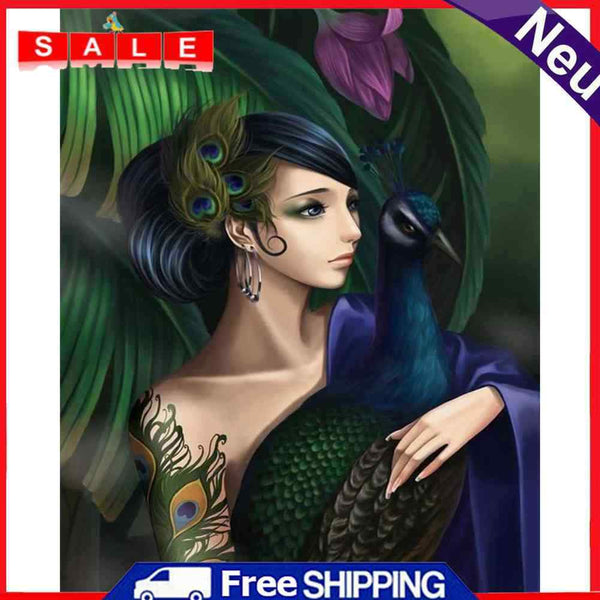 40x50cm Frameless Peacock Woman DIY Oil Paint By Numbers Picture Home Decor