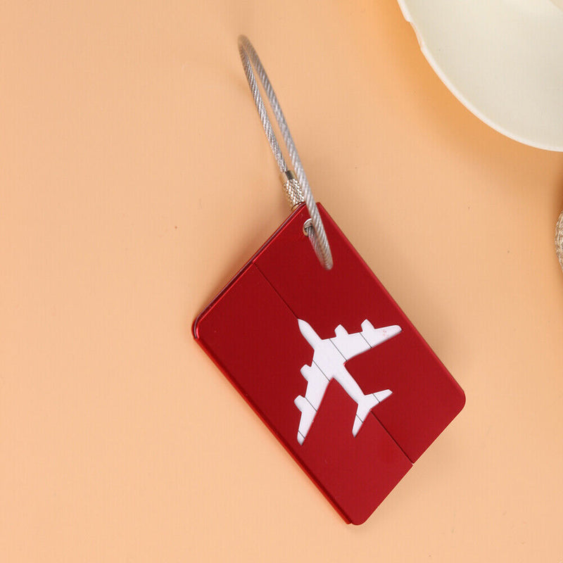 Metal Luggage Tag Aluminum Alloy Air Plane Travel Suitcase Label(Red)