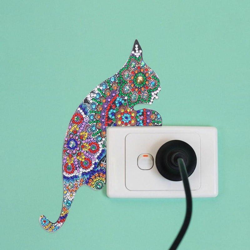DIY Cat Diamond Painting Switch Stickers Bedroom Luminous Decorative Wall Decals