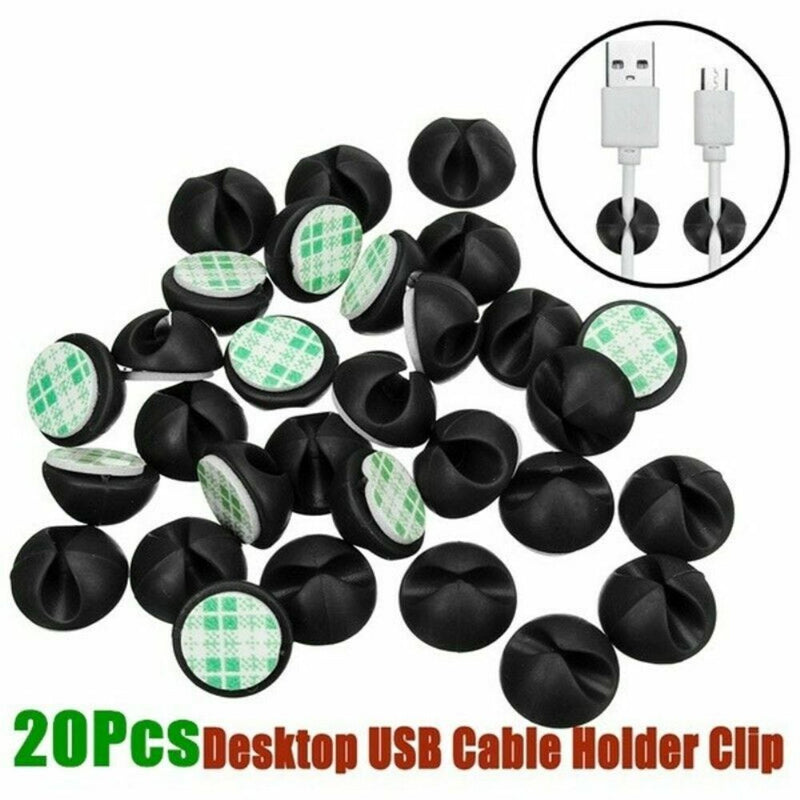 20X Cable Clips Tidy Cord Lead Desk Organiser USB Charger Holder SelfAdhesive
