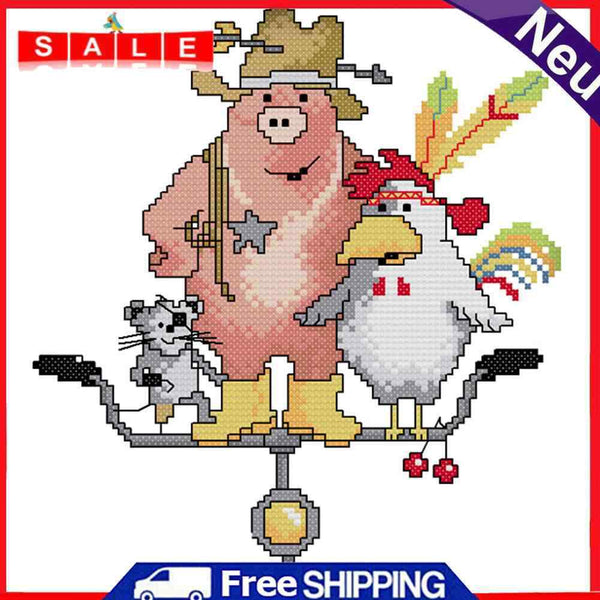 Partial Cross Stitch Animals Friends 14CT DIY Printed Needlework Home Decoration