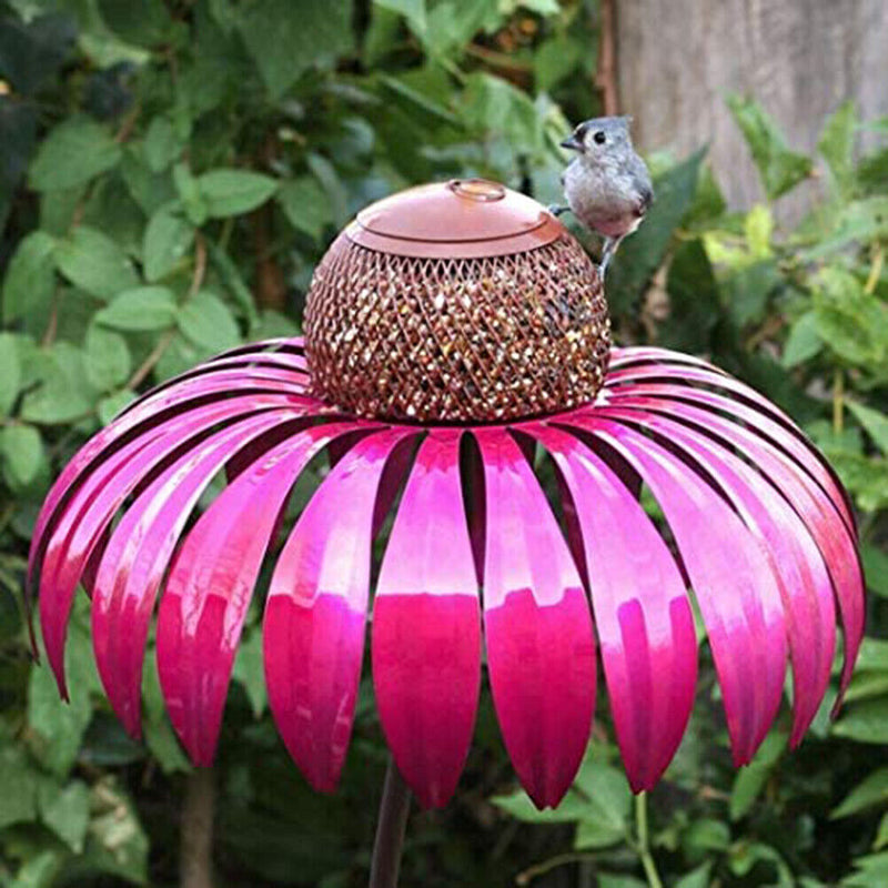 Metal Flower Bird Feeder Bottle Sensation Stand Coneflower Garden Decor