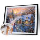 Frameless Oil Paint By Numbers DIY Christmas House Picture Craft Kit for Home