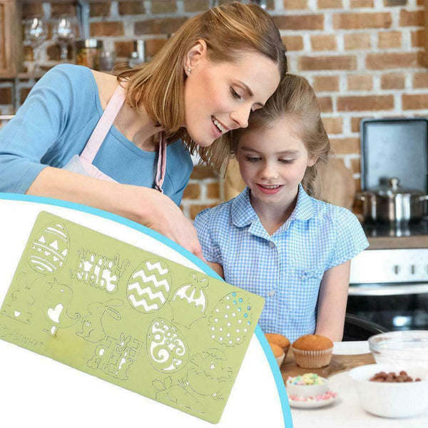 Happy Easter Egg Rabbit Cake Tool Acrylic Embossed Mold Fondant Baking H9T0